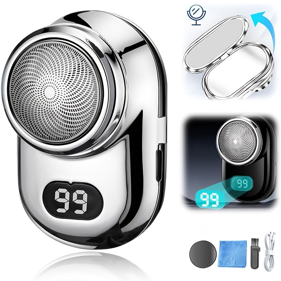 1 Mini Men'S Electric Shaver, 2024 Fast Charging with Digital Display Screen, Portable USB Rechargeable Lithium Battery, Powerful Storm Shaver with Mirror, Beard Trimmer, Easy to Clean, Mini Portable Shaver