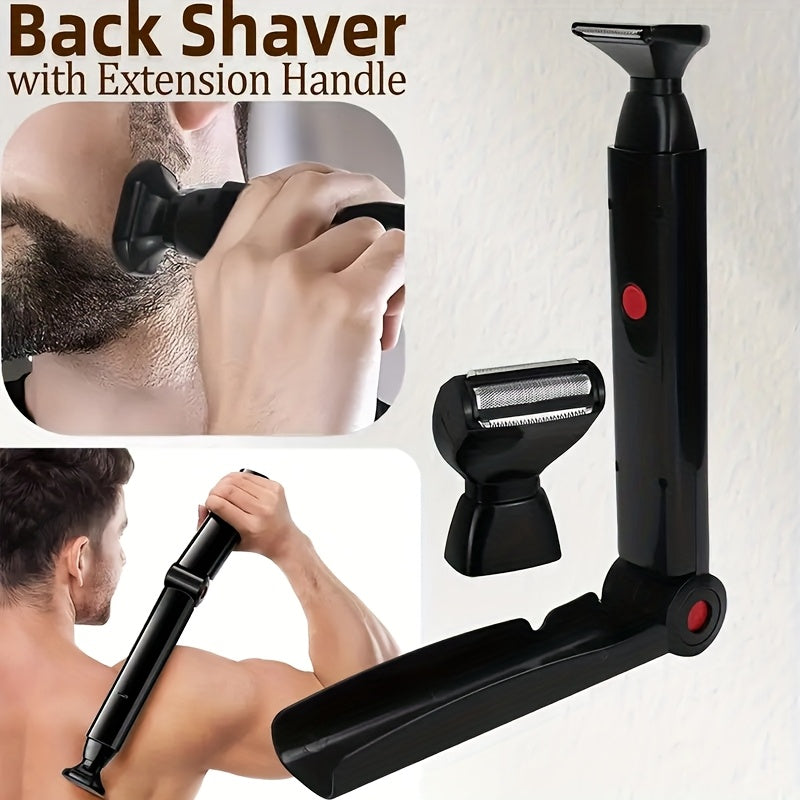 Rechargeable Shaver, Foldable Men'S Back Hair Removal Device, Electric Men'S Shaver/razor, Body Hair Shaving Instrument, Dual Blade Heads Can Be Replaced And Used At Any Time
