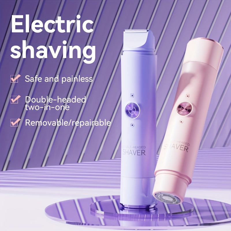 1pc Rechargeable Twin Head Cordless Electric Shaver 2in 1 Unisex Electric Shaver Twin Head Bikini Trimmer Wet and Dry Body Hair Trimmer and Facial Epilator for Bikini Underarms Legs Arms Body and Face
