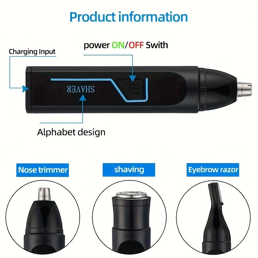 1pc 3-in-1 Multifunctional Electric Nose & Ear Hair Trimmer, Eyebrow Groomer, Rechargeable USB Charging Nose Hair Clipper with 150mAh Battery, ≤36V Operating Voltage, Includes USB-C Cable & Cleaning Brush