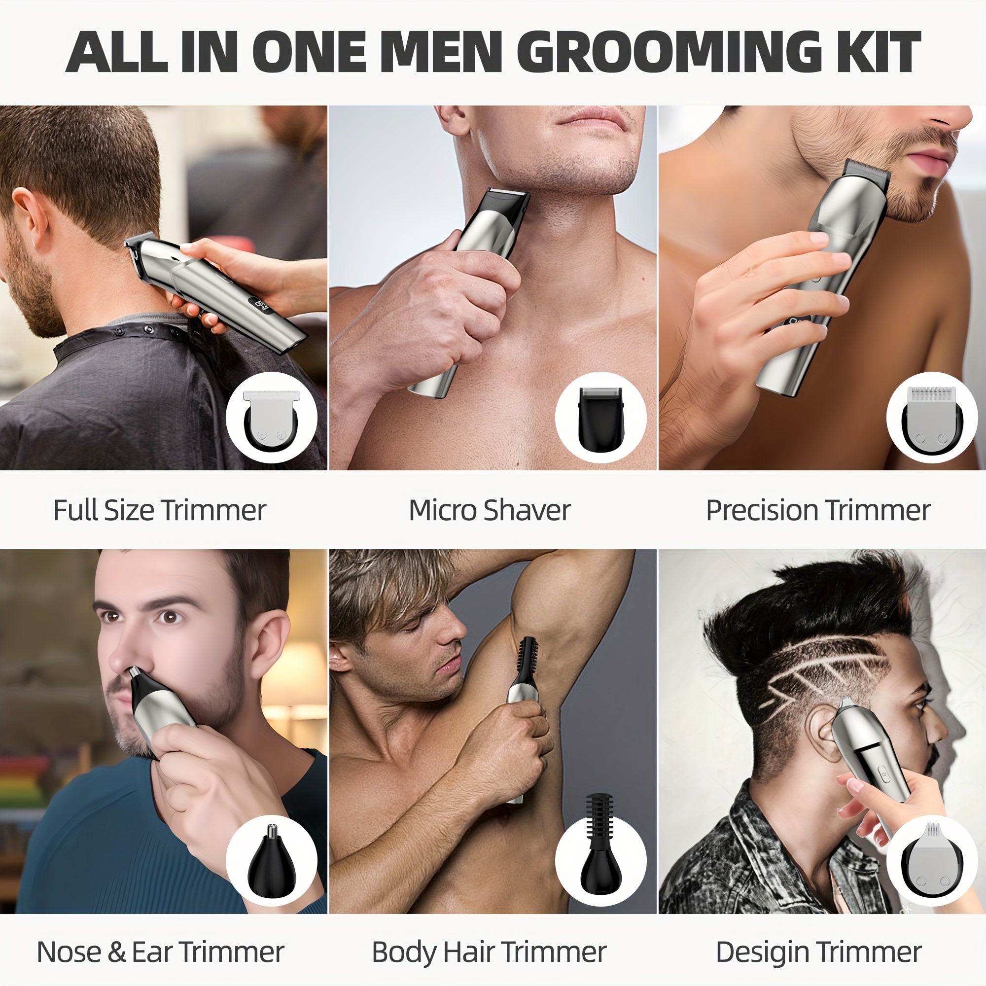 Electric Barber And Beard Trimmer For Men - 11 In 1 Mens Grooming Kit With Hair Clippers, Electric Razor, Shavers For Mustache, Body, Face, Nose & Ear Hair Trimmer, Gifts For Men