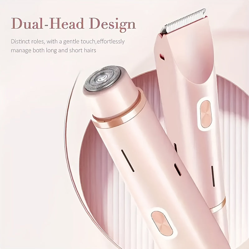 2in 1 Electric Shaver, Dual-Head Hair Removal, Women Bikini Trimmer, Designed for Full Body Hair Removal, USB Charging, Convenient to Carry, Gentle Touch, Electric Hair Trimmer and Razors for Bikini, Armpit, Leg and Body Hair Removal, IPX7