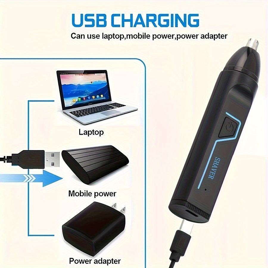 1pc 3-in-1 Multifunctional Electric Nose & Ear Hair Trimmer, Eyebrow Groomer, Rechargeable USB Charging Nose Hair Clipper with 150mAh Battery, ≤36V Operating Voltage, Includes USB-C Cable & Cleaning Brush