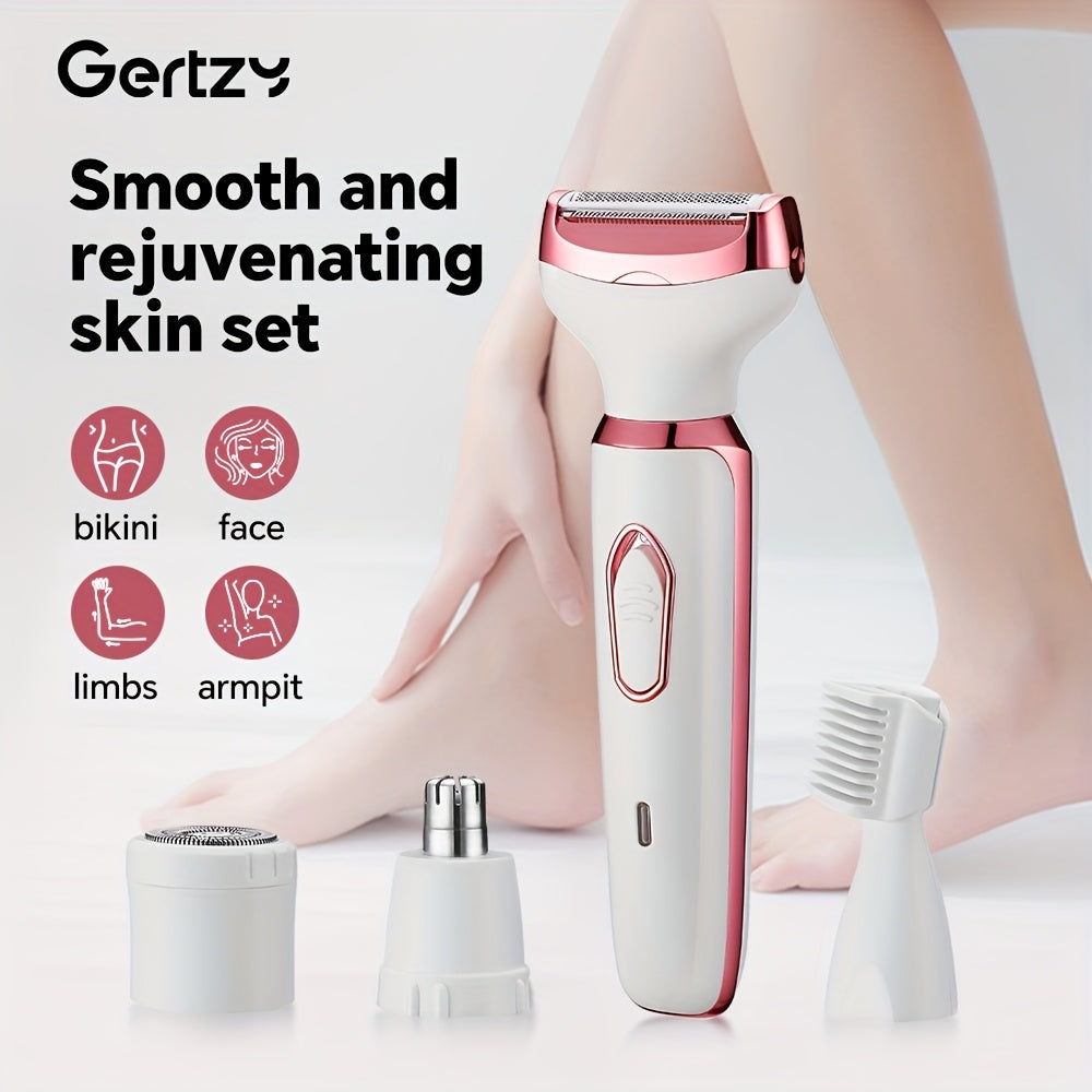 4-in-1 Rechargeable Electric Razor for Women - Face, Nose, Legs, Underarm, Bikini Trimmer - Wet & Dry, Painless Grooming Kit - Portable & Rechargeable, Father'S Day Gift