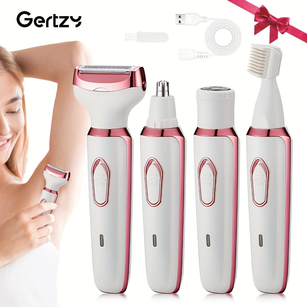 4-in-1 Rechargeable Electric Razor for Women - Face, Nose, Legs, Underarm, Bikini Trimmer - Wet & Dry, Painless Grooming Kit - Portable & Rechargeable, Father'S Day Gift