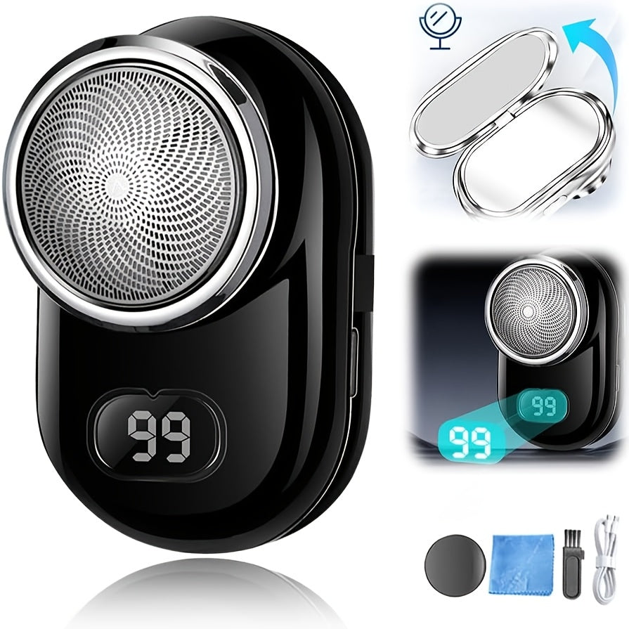 1 Mini Men'S Electric Shaver, 2024 Fast Charging with Digital Display Screen, Portable USB Rechargeable Lithium Battery, Powerful Storm Shaver with Mirror, Beard Trimmer, Easy to Clean, Mini Portable Shaver