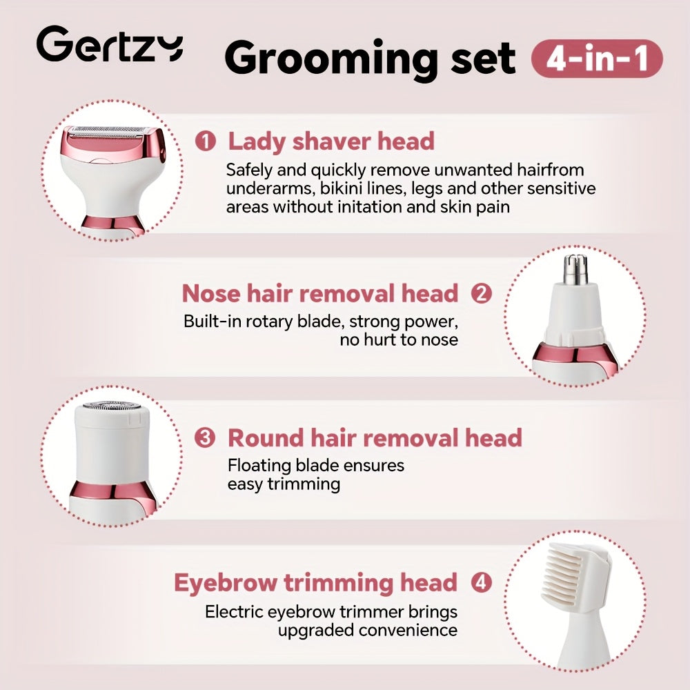 4-in-1 Rechargeable Electric Razor for Women - Face, Nose, Legs, Underarm, Bikini Trimmer - Wet & Dry, Painless Grooming Kit - Portable & Rechargeable, Father'S Day Gift