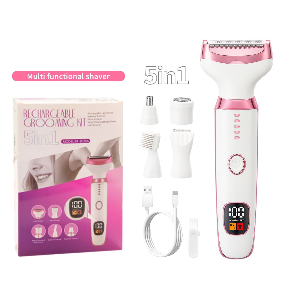 1pc Conduroma 5-in-1 Electric Razor and Trimmer Set for Women, USB Rechargeable Hair Removal Kit with Painless Facial, Body, Leg, Bikini, Underarm Grooming - Mechanical Shaving, ≤36V Lithium Battery