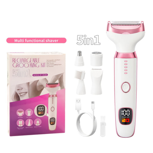 1pc Conduroma 5-in-1 Electric Razor and Trimmer Set for Women, USB Rechargeable Hair Removal Kit with Painless Facial, Body, Leg, Bikini, Underarm Grooming - Mechanical Shaving, ≤36V Lithium Battery