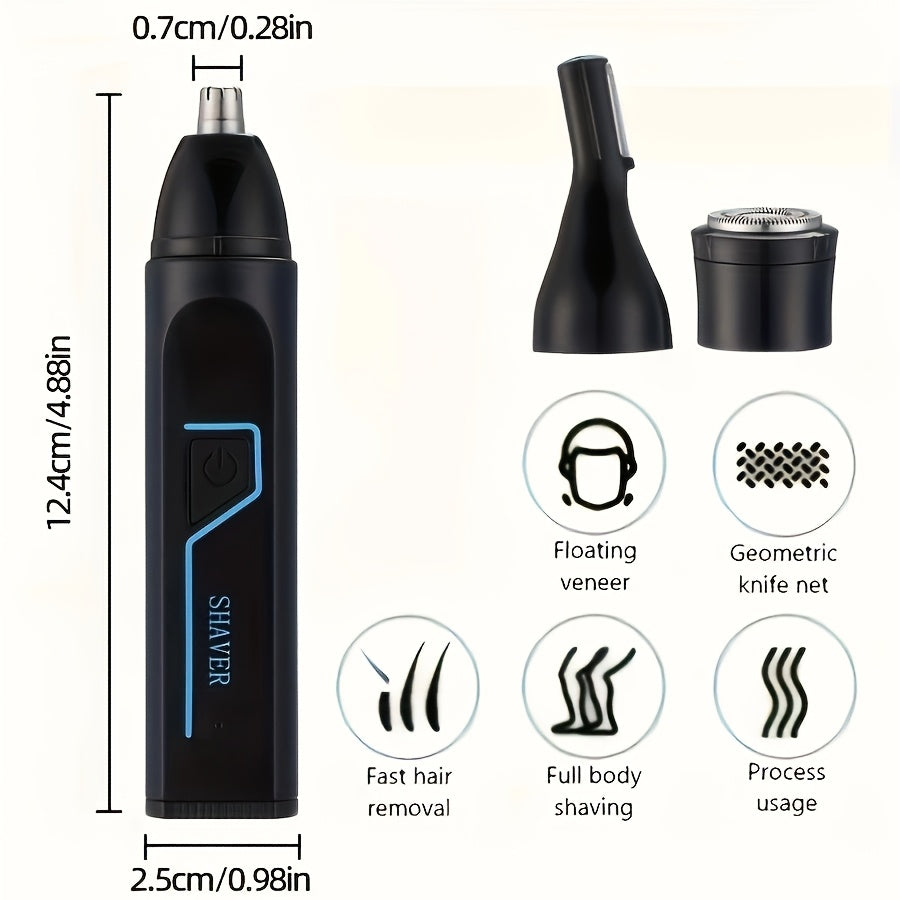 1pc 3-in-1 Multifunctional Electric Nose & Ear Hair Trimmer, Eyebrow Groomer, Rechargeable USB Charging Nose Hair Clipper with 150mAh Battery, ≤36V Operating Voltage, Includes USB-C Cable & Cleaning Brush