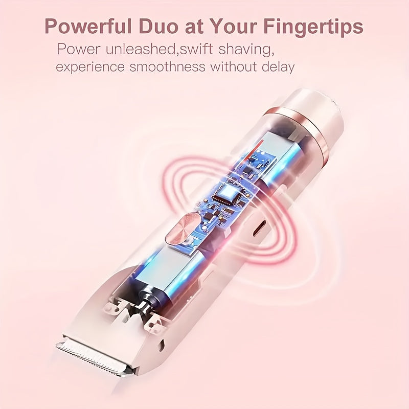 2in 1 Electric Shaver, Dual-Head Hair Removal, Women Bikini Trimmer, Designed for Full Body Hair Removal, USB Charging, Convenient to Carry, Gentle Touch, Electric Hair Trimmer and Razors for Bikini, Armpit, Leg and Body Hair Removal, IPX7