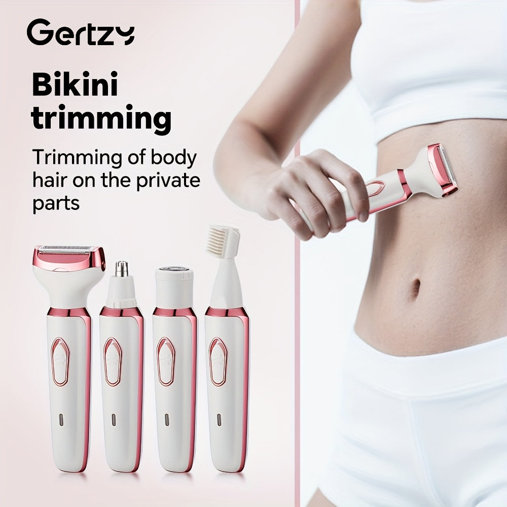 4-in-1 Rechargeable Electric Razor for Women - Face, Nose, Legs, Underarm, Bikini Trimmer - Wet & Dry, Painless Grooming Kit - Portable & Rechargeable, Father'S Day Gift