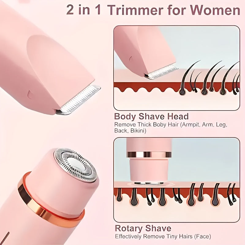 2in 1 Electric Shaver, Dual-Head Hair Removal, Women Bikini Trimmer, Designed for Full Body Hair Removal, USB Charging, Convenient to Carry, Gentle Touch, Electric Hair Trimmer and Razors for Bikini, Armpit, Leg and Body Hair Removal, IPX7