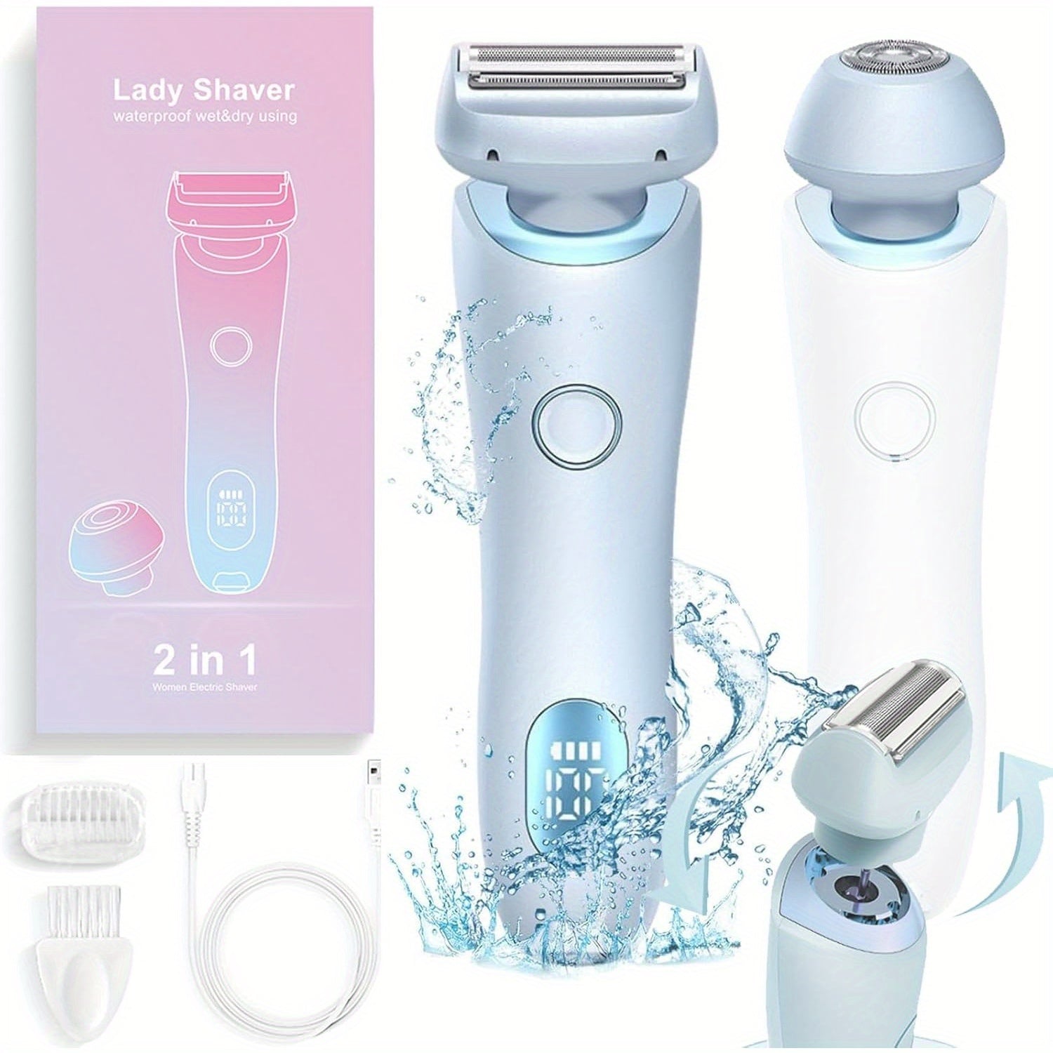 2-in-1 Women'S Electric Trimmer & Razor - Bikini-Specific, Wet/Dry Use, Rechargeable, Fits Body, Arms, Legs & Underarms, Comfortable Grip, USB Charging, Battery, Ergonomic Design for Smooth Shaving, Personal Care Device, Sleek Grooming Tool, Versatile