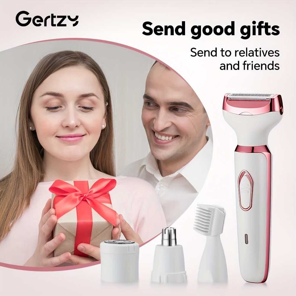 4-in-1 Rechargeable Electric Razor for Women - Face, Nose, Legs, Underarm, Bikini Trimmer - Wet & Dry, Painless Grooming Kit - Portable & Rechargeable, Father'S Day Gift