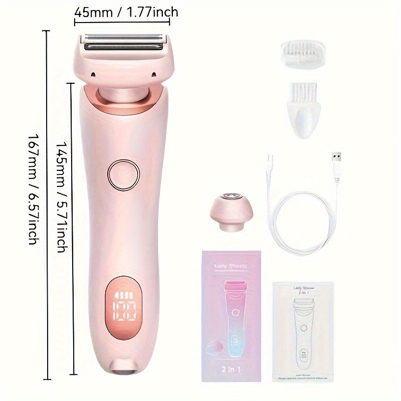 2-in-1 Women'S Electric Trimmer & Razor - Bikini-Specific, Wet/Dry Use, Rechargeable, Fits Body, Arms, Legs & Underarms, Comfortable Grip, USB Charging, Battery, Ergonomic Design for Smooth Shaving, Personal Care Device, Sleek Grooming Tool, Versatile
