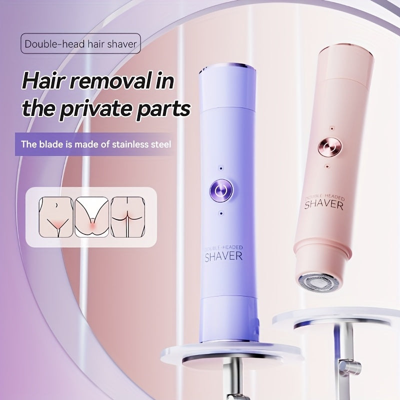 1pc Rechargeable Twin Head Cordless Electric Shaver 2in 1 Unisex Electric Shaver Twin Head Bikini Trimmer Wet and Dry Body Hair Trimmer and Facial Epilator for Bikini Underarms Legs Arms Body and Face