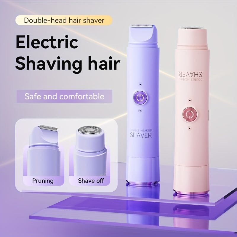 1pc Rechargeable Twin Head Cordless Electric Shaver 2in 1 Unisex Electric Shaver Twin Head Bikini Trimmer Wet and Dry Body Hair Trimmer and Facial Epilator for Bikini Underarms Legs Arms Body and Face