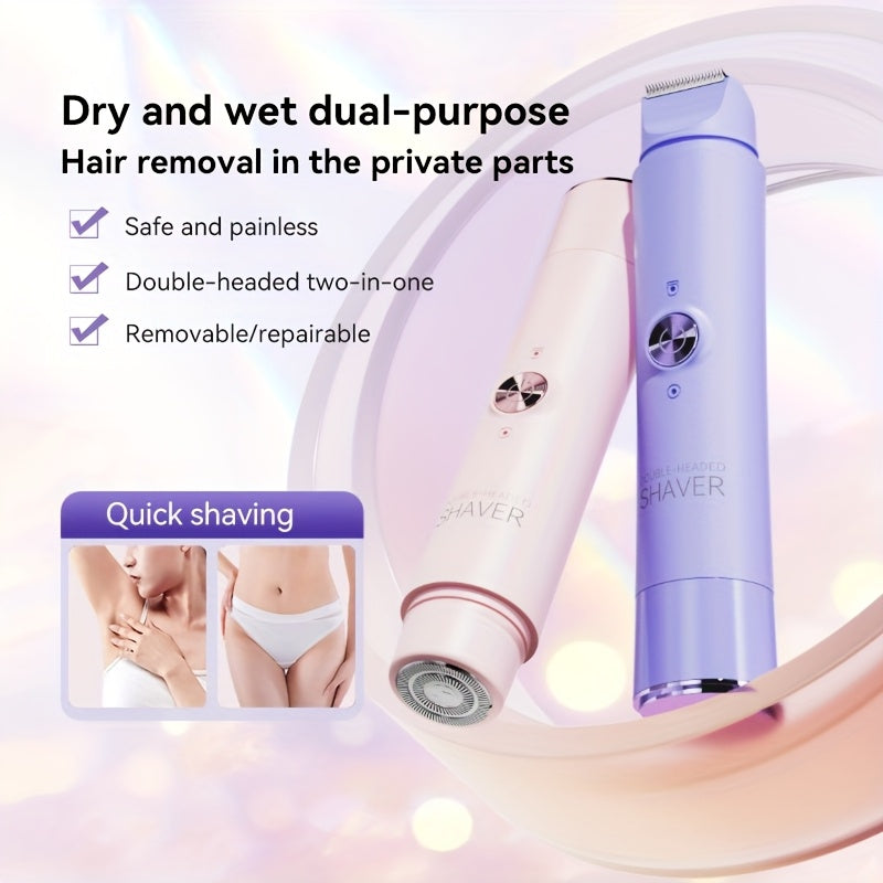 1pc Rechargeable Twin Head Cordless Electric Shaver 2in 1 Unisex Electric Shaver Twin Head Bikini Trimmer Wet and Dry Body Hair Trimmer and Facial Epilator for Bikini Underarms Legs Arms Body and Face