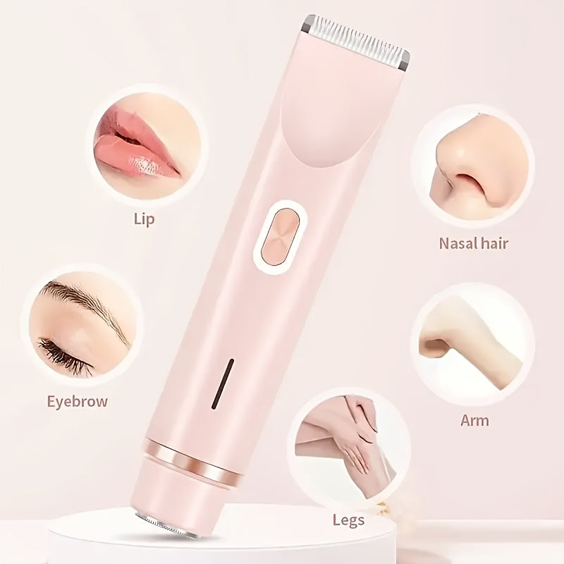 2in 1 Electric Shaver, Dual-Head Hair Removal, Women Bikini Trimmer, Designed for Full Body Hair Removal, USB Charging, Convenient to Carry, Gentle Touch, Electric Hair Trimmer and Razors for Bikini, Armpit, Leg and Body Hair Removal, IPX7
