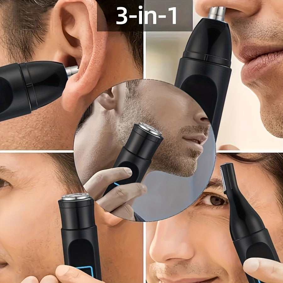 1pc 3-in-1 Multifunctional Electric Nose & Ear Hair Trimmer, Eyebrow Groomer, Rechargeable USB Charging Nose Hair Clipper with 150mAh Battery, ≤36V Operating Voltage, Includes USB-C Cable & Cleaning Brush